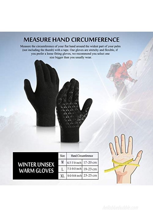 TRENDOUX Winter Gloves for Men and Women - Upgraded Touch Screen Anti-Slip Silicone Gel - Elastic Cuff - Thermal Soft Wool Lining - Knit Stretchy Material