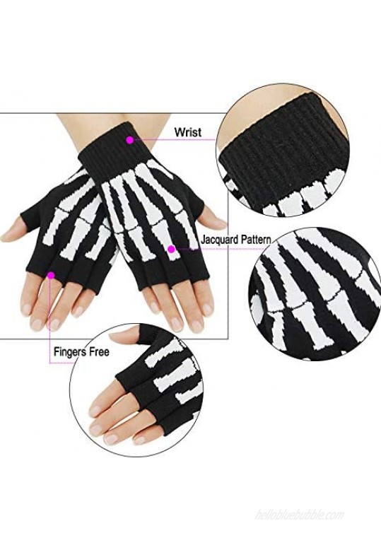 Unisex Stretchy Fingerless Hand Warmer Skeleton Gloves