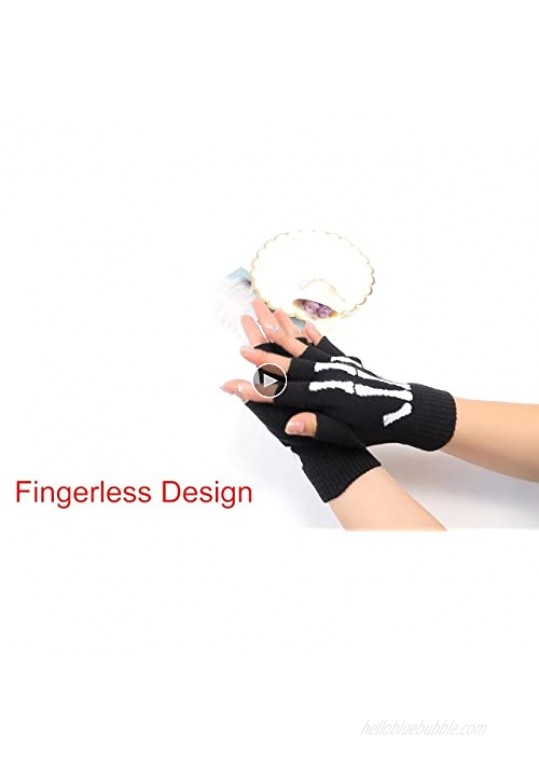 Unisex Stretchy Fingerless Hand Warmer Skeleton Gloves