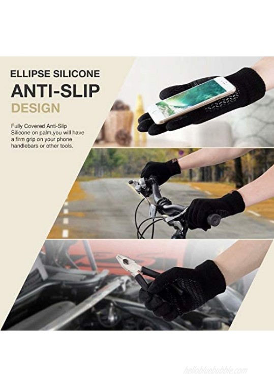 Winter Knit Gloves For Men And Women Touch Screen Texting Soft Warm Thermal Fleece Lining Gloves With Anti-Slip Silicone Gel