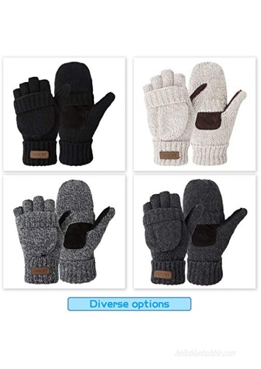 Winter Knitted Fingerless Gloves Thermal Insulation Warm Convertible Mittens Flap Cover for Men Women