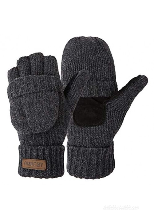 Winter Knitted Fingerless Gloves Thermal Insulation Warm Convertible Mittens Flap Cover for Men Women