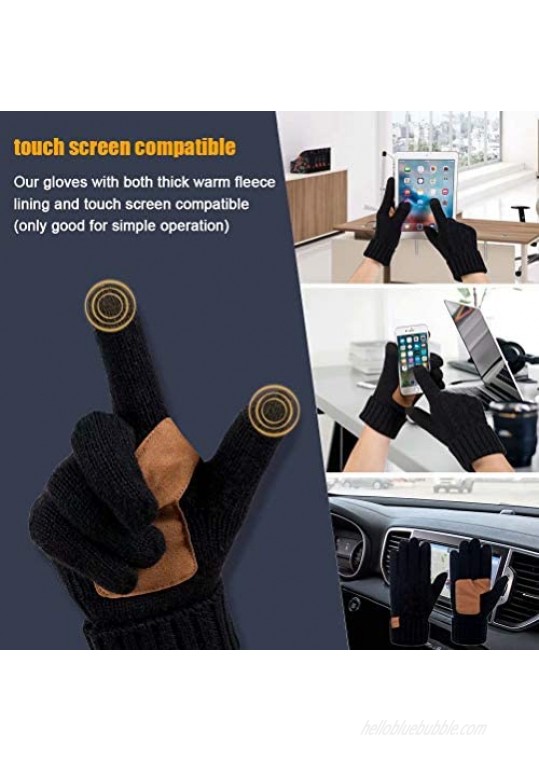Winter Wool Warm Gloves For Women Anti-Slip Knit Touchscreen Thermal Cuff Driving Gloves With Thick Fleece Lining