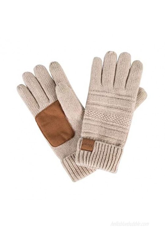 Womens Wool Winter Warm Knit Gloves Touch Screen Thick Thermal Thinsulate Lined Anti-Slip Cable Cuff Driving Gloves