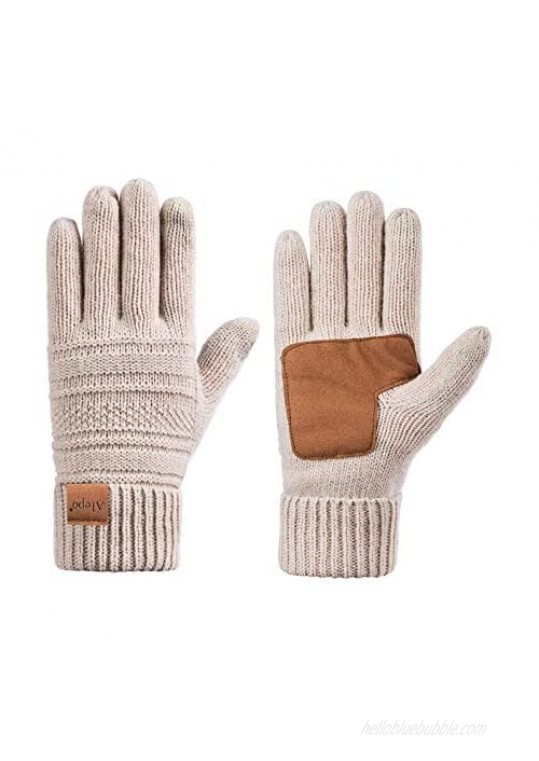Womens Wool Winter Warm Knit Gloves  Touch Screen Thick Thermal Thinsulate Lined Anti-Slip Cable Cuff Driving Gloves