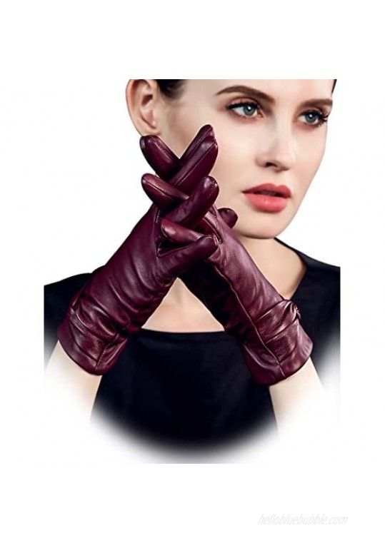 YISEVEN Women's Touchscreen Lambskin Dress Leather Gloves with Knot