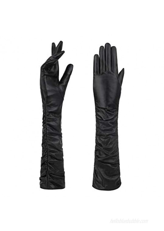YISEVEN Women's Touchscreen Lambskin Leather Long Evening Opera Gloves Pleats