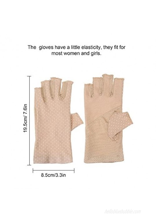2 Pairs Sunblock Fingerless Gloves Non-slip UV Protection Driving Gloves Summer Outdoor Gloves for Women and Girls