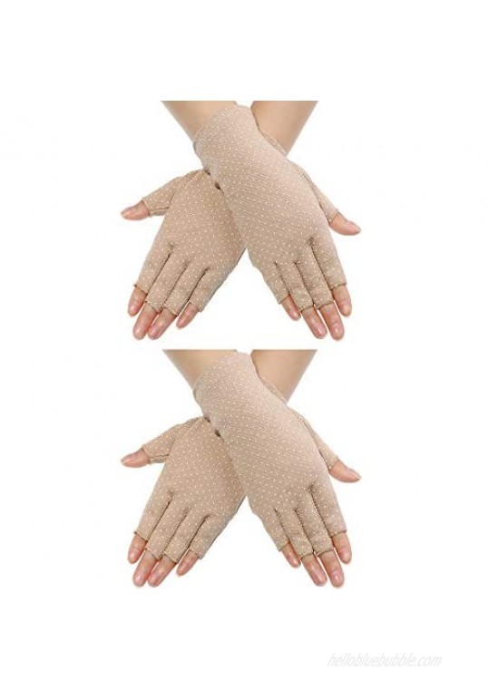 2 Pairs Sunblock Fingerless Gloves Non-slip UV Protection Driving Gloves Summer Outdoor Gloves for Women and Girls