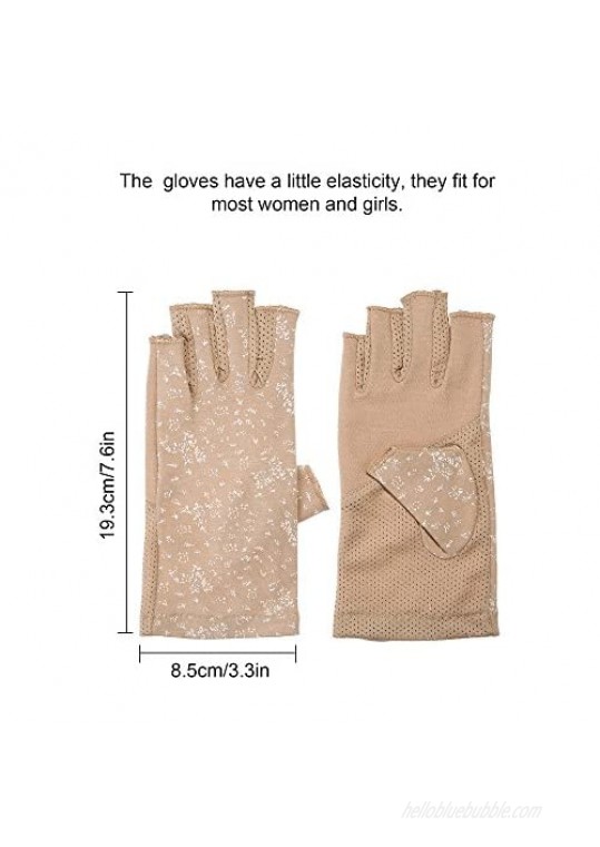 2 Pairs Women Sunblock Fingerless Gloves Non Skid Summer Gloves UV Protection Driving Gloves