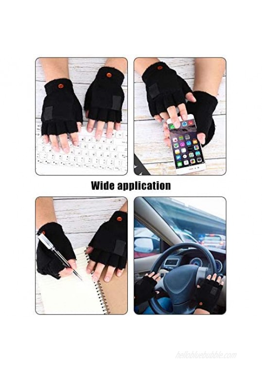 3 Pair Men Winter Convertible Gloves Black Knitted Fingerless Gloves with Warm Mittens Cover