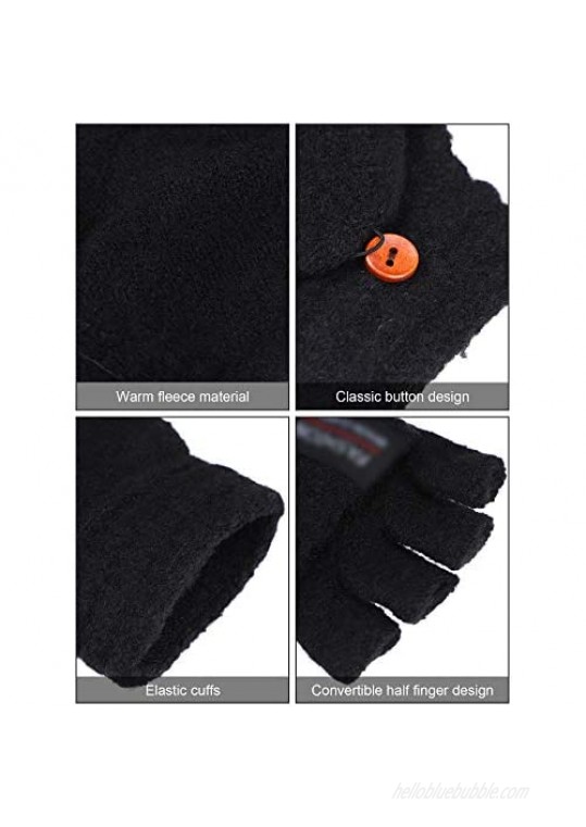 3 Pair Men Winter Convertible Gloves Black Knitted Fingerless Gloves with Warm Mittens Cover