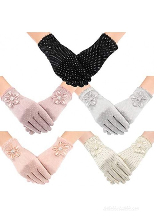 6 Pairs Summer UV Sun Protection Gloves Non-slip Driving Gloves Sunblock Gloves Floral Designed Gloves for Women Girls 6 Colors