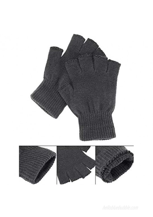 8 Pairs Winter Half Finger Gloves Warm Fingerless Knitted Gloves Stretchy Mittens for Men Women