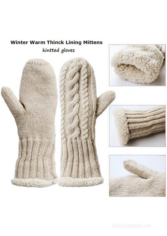 ATIMIGO Womens Winter Gloves Warm Lining Mittens Cozy Kint Thick Wool Mittens Cold Weather Accessories
