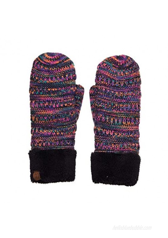C.C Winter Warm Knit Soft Fuzzy Lined Cuff Mittens Gloves