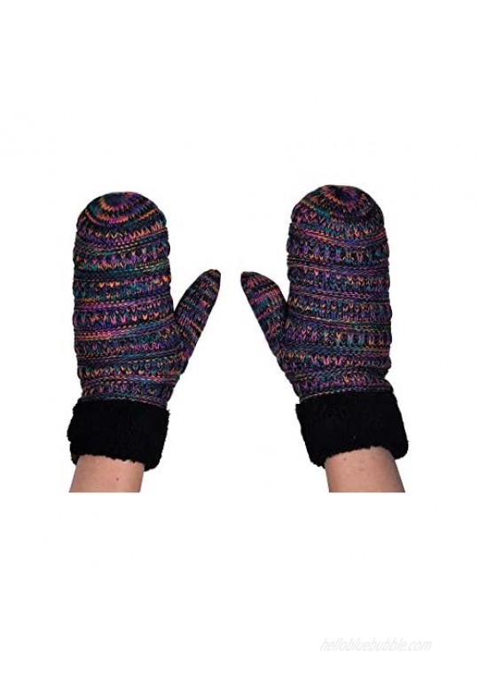 C.C Winter Warm Knit Soft Fuzzy Lined Cuff Mittens Gloves