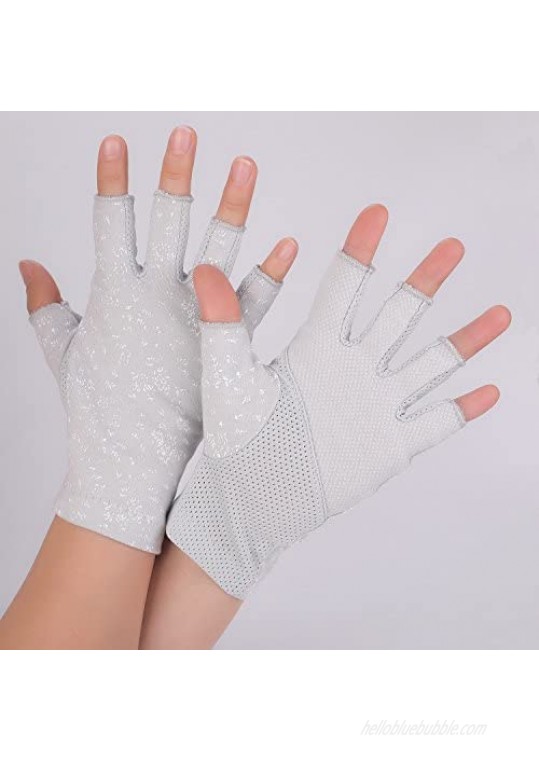 Flammi Women's Fingerless Sun Gloves Non Skid Cotton Driving Gloves UV Protection