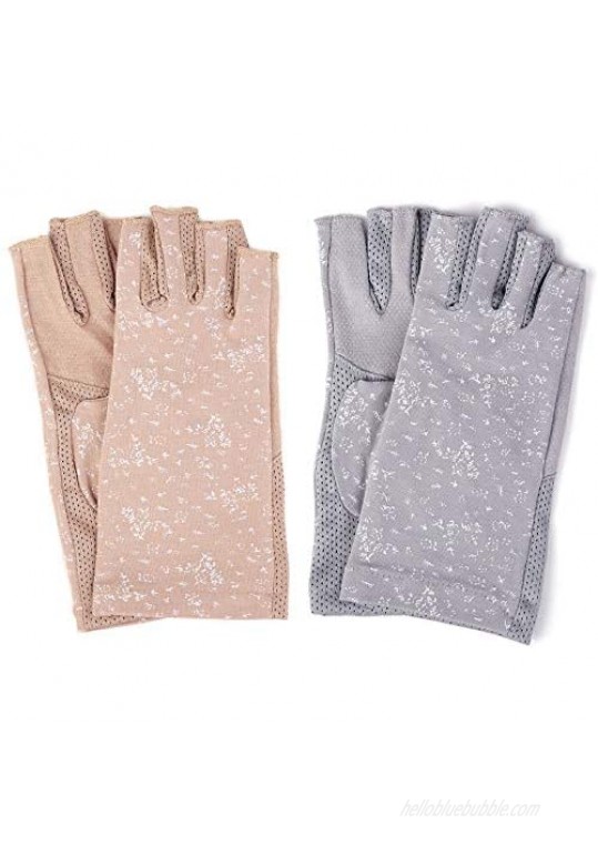Flammi Women's Fingerless Sun Gloves Non Skid Cotton Driving Gloves UV Protection