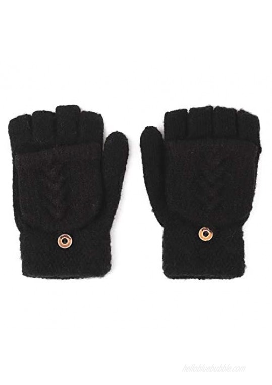 Flammi Women's Warm Knitted Fingerless Gloves Convertible Mittens
