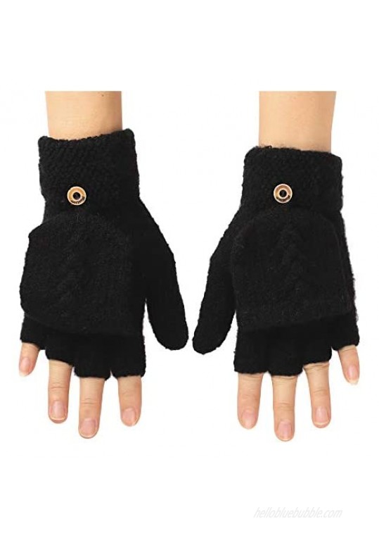 Flammi Women's Warm Knitted Fingerless Gloves Convertible Mittens