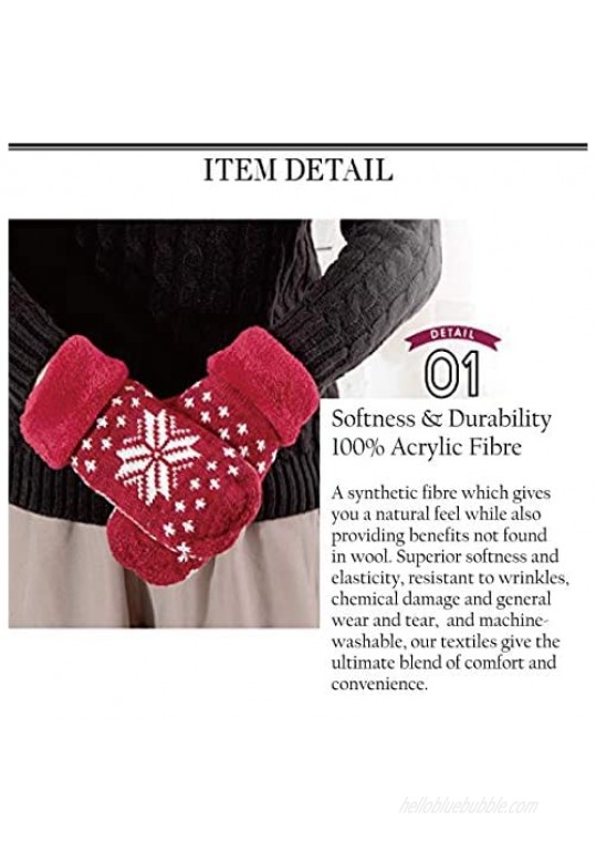 GlovesDEPO Women Knitted Mittens Gloves Warmest Double-layer Inner Boa For 5 Finger Melange