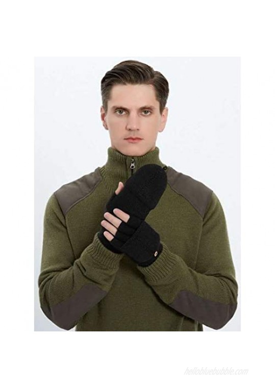 HXH Unisex Winter Knitted Gloves Flip Fingerless Gloves Self-heating Gloves Wool Gloves