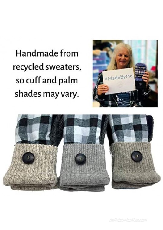 Jack & Mary Designs Handmade Womens Flannel Top Fleece-Lined Wool Mittens Made from Recycled Sweaters in the USA