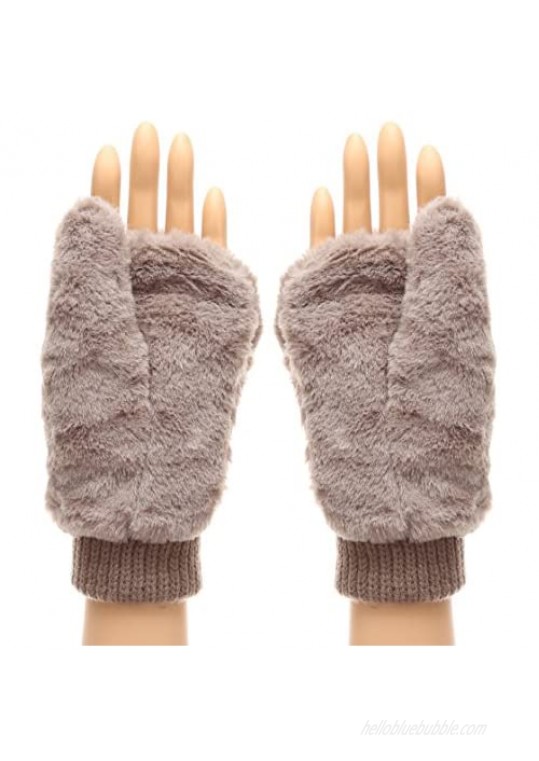 MIRMARU Women's Winter Fully Lined Faux Fur Flip Cover Mitten Gloves.