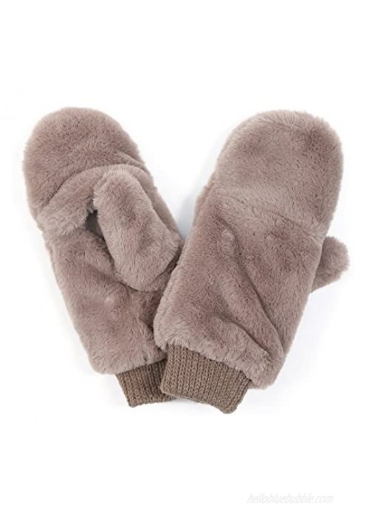 MIRMARU Women's Winter Fully Lined Faux Fur Flip Cover Mitten Gloves.