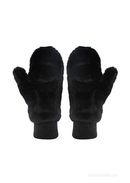 RARITYUS Women Fur Flip Cover Mittens Warm Soft Half Fingerless Winter Gloves for Teen Girls Outdoor Sports