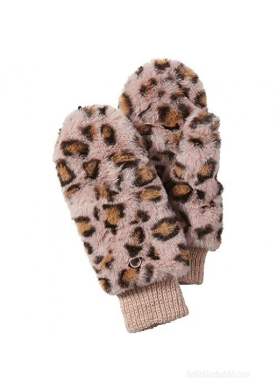 Tickled Pink womens Fuzzy Leopard Mittens