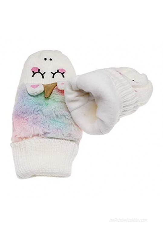 XPERRY Women Girls Kids Unicorn Mittens Tie Dye Winter Gloves Warm Lining Cozy Knit Faux Fur Rainbow Mitten