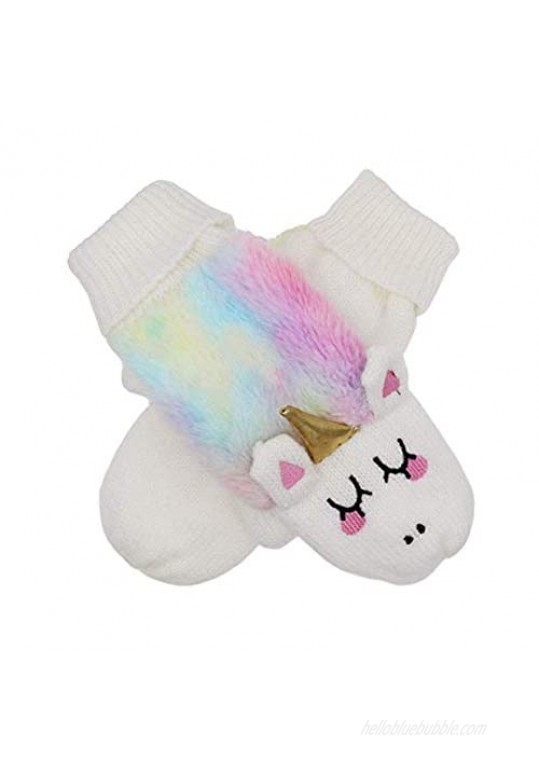 XPERRY Women Girls Kids Unicorn Mittens Tie Dye Winter Gloves Warm Lining Cozy Knit Faux Fur Rainbow Mitten