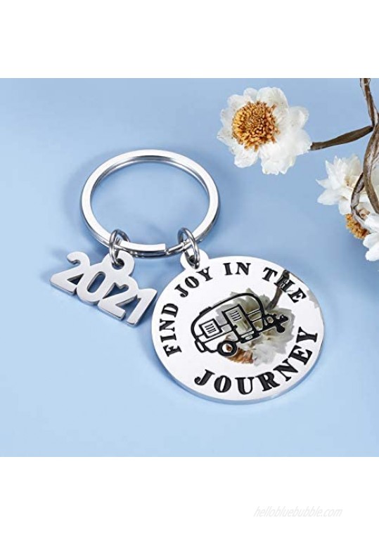 2021 Camping Camper Decor Accessories Decorations Motorhome Graduation Retirement Keychain Gifts for RV Campers Owner Coworker Travel Trailers Women Men Happy Camper Decor RV Decor Gifts