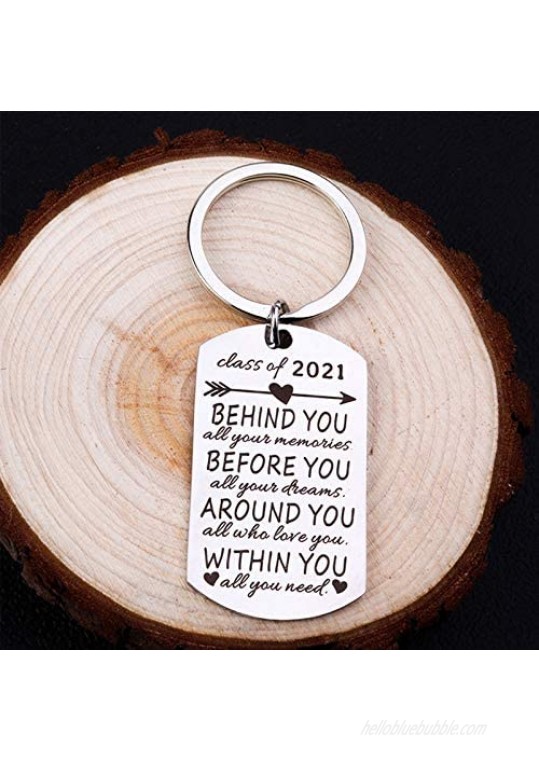 2Pcs Graduation Gifts Keychain for Class of 2021 Round and Rectangle Inspirational Gift Key Ring for Women Man Masters Degree Girls Boys Daughter Son Graduates from Dad Mom