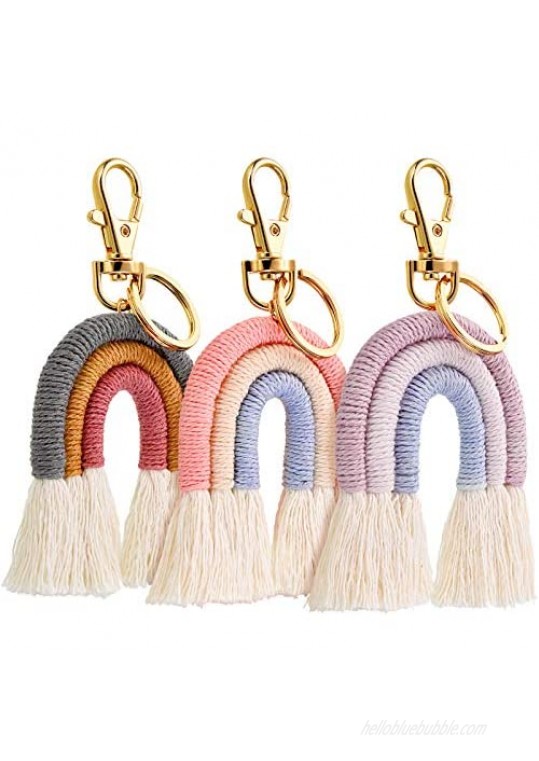 3 Pieces Rainbow Keychains Macrame Weaving Rainbow Tassel Keychains for Women