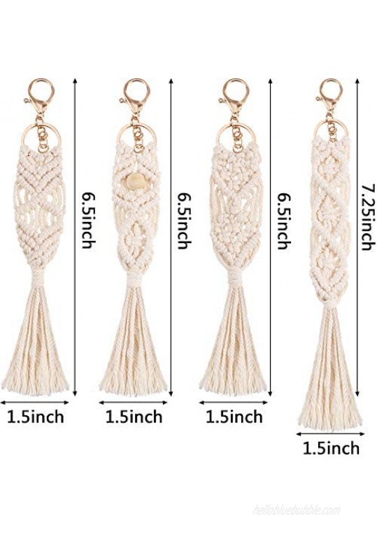 4 Pieces Mini Macrame Keychains Boho Macrame Bag Charms with Tassels Handcrafted Accessory for Car Key Purse Phone Supplies Beige