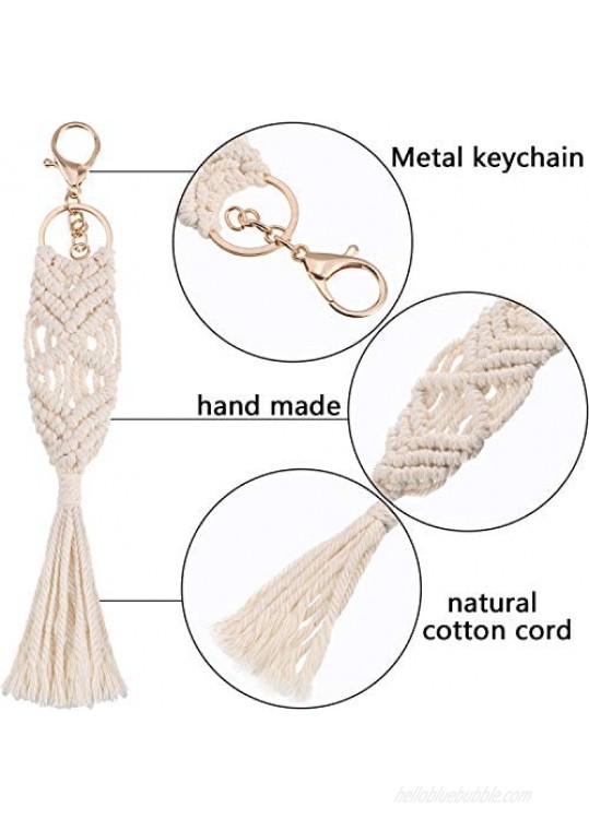 4 Pieces Mini Macrame Keychains Boho Macrame Bag Charms with Tassels Handcrafted Accessory for Car Key Purse Phone Supplies Beige