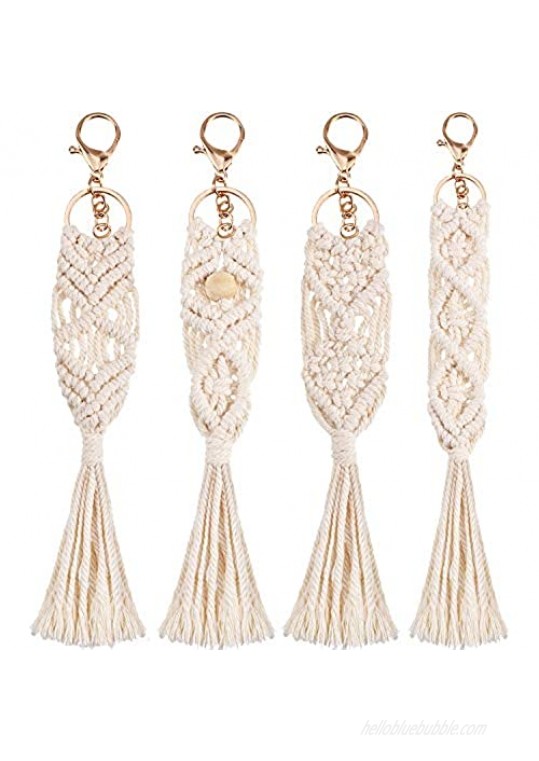 4 Pieces Mini Macrame Keychains Boho Macrame Bag Charms with Tassels Handcrafted Accessory for Car Key Purse Phone Supplies  Beige