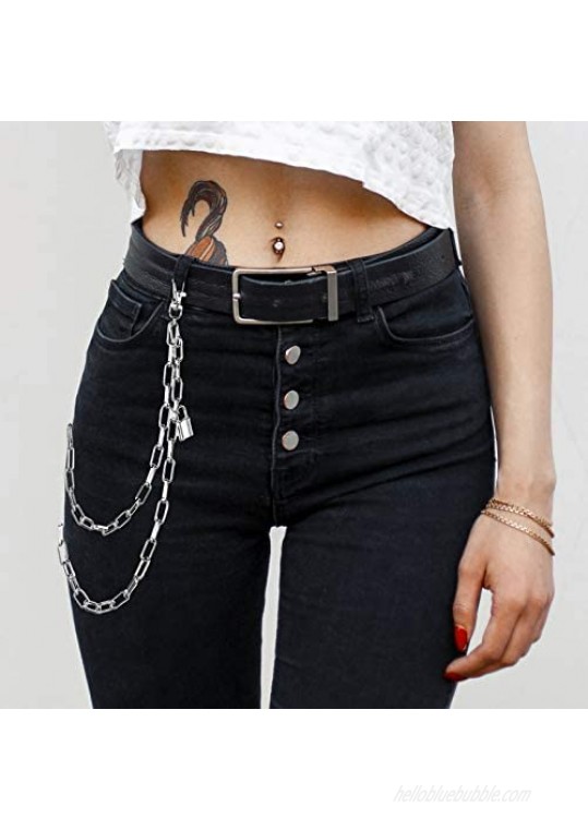 5 Pieces Jeans Chains Set Wallet Chain Pocket Chain Belt Chains Hip Hop Pants Chain Butterfly Lock Pendant Belt Multi Layer Chains for Men Women