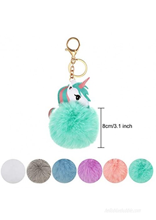 6 Pieces Cute Animal Pom Pom Keychain Faux Fur Fluffy Key Ring for Women Girls