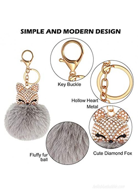 6 Pieces Cute Animal Pom Pom Keychain Faux Fur Fluffy Key Ring for Women Girls