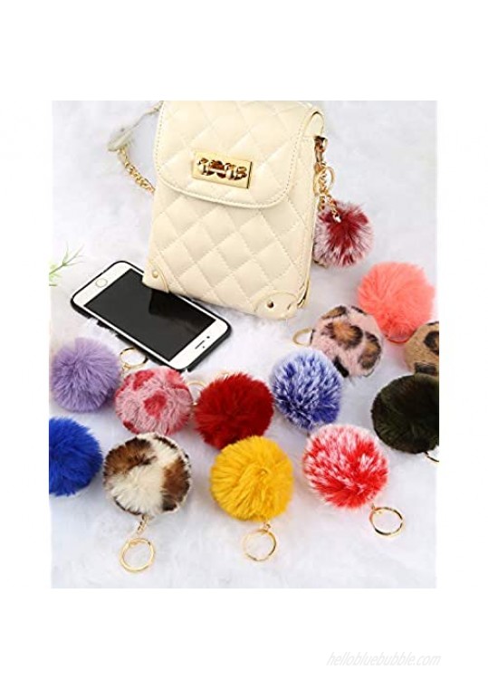Auihiay 40 Pieces Pom Poms Keychains Fluffy Balls Pompoms Key Chain Faux Rabbit Fur Pompoms Keyring for Girls Women Hats Bags Knitting Accessories