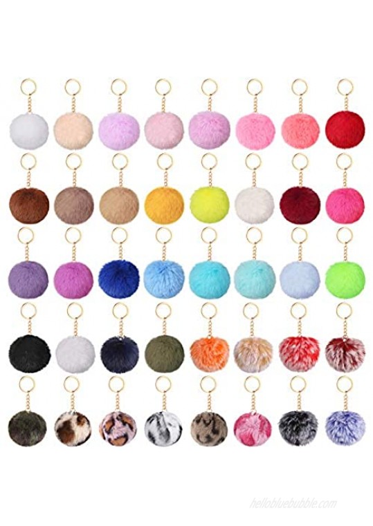Auihiay 40 Pieces Pom Poms Keychains Fluffy Balls Pompoms Key Chain Faux Rabbit Fur Pompoms Keyring for Girls Women Hats Bags Knitting Accessories