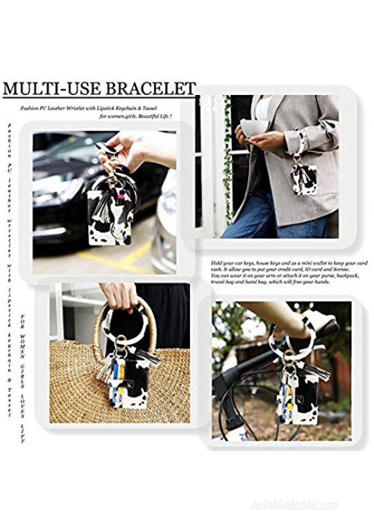 BIHRTC Wristlet Wallet Bracelet Keychain Pocket Card Holder Tassel Keyring with Charpstick Holder for Women