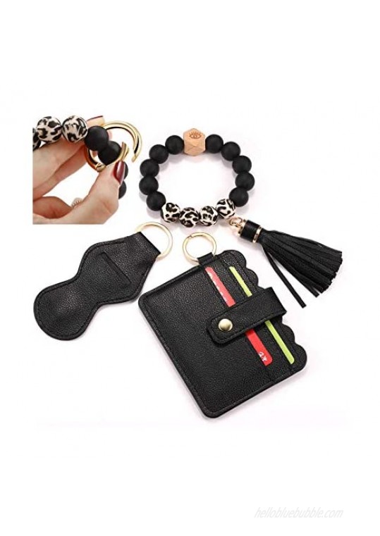 BVGA Wristlet Keychain Bracelet Wallet Silicone Bead keyring Bangle for Women