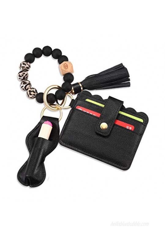 BVGA Wristlet Keychain Bracelet Wallet Silicone Bead keyring Bangle for Women
