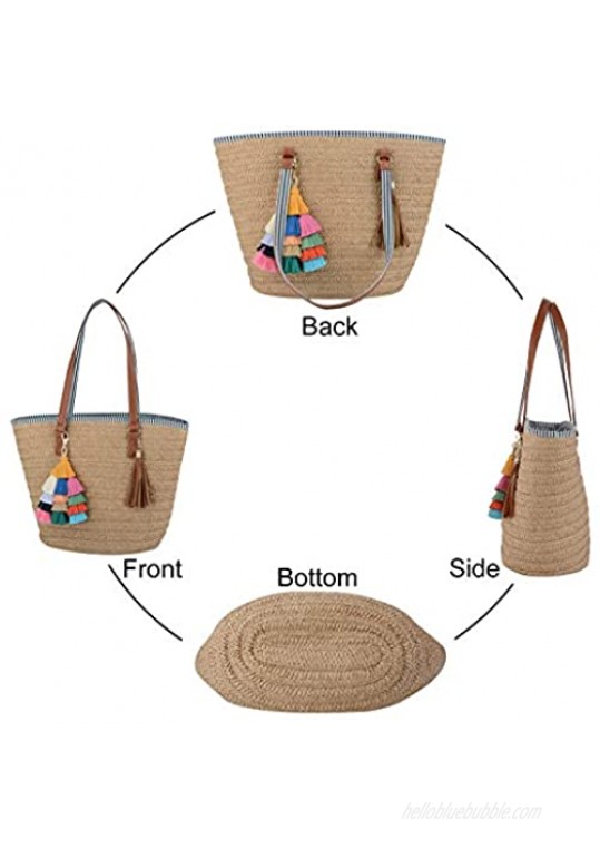 COOFIT Straw Bags Beach Bags Pompom Shoulder Bags Straw Purse Summer Woven Bags Tassel Bags