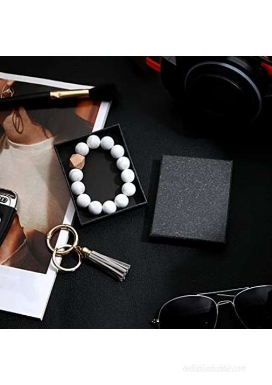 Coolcos Giftable Portable House Car Keys Ring Holder Elastic Beaded Silicone Bracelet Bangle Wristlet Keychains W/ Tassel
